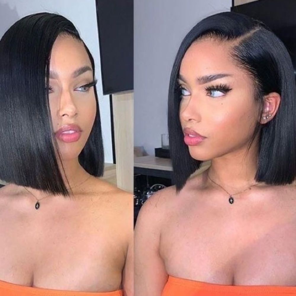 12” SHORT BLACK BOB HUMAN HAIR STRAIGHT LACE-FRONT
